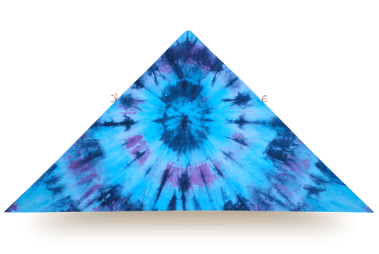Delta kite titled Misfit 31 with a striking spiral tie-dye pattern in shades of blue, black, and purple